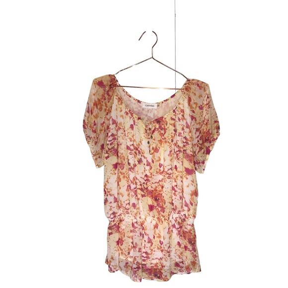 Calvin Klein Tops - Calvin Klein floral peplum elastic top blouse size XL